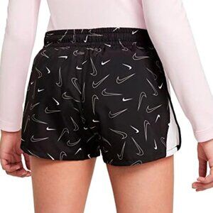 Girls Nike Logo Running Shorts With Built in Liner in Black White Extra Large
